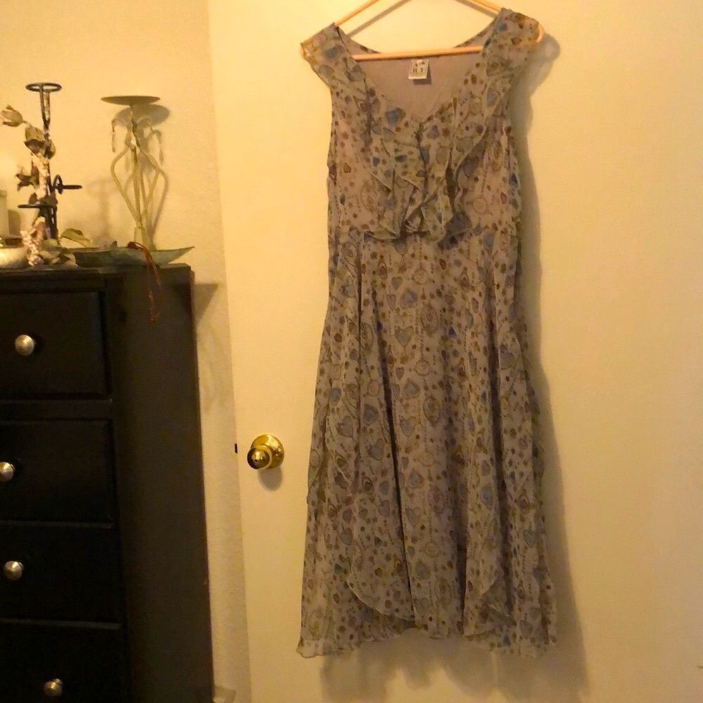 Art Deco Blue Boho Super Cute Long Sleeveless Flowy/Blousy Sun Dress.